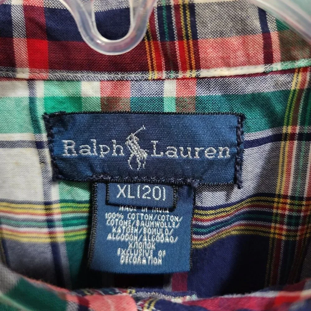 Ralph Lauren Plaid‎ Pony Logo Long Sleeve Button Down Shirt Youth Boy's Size XL